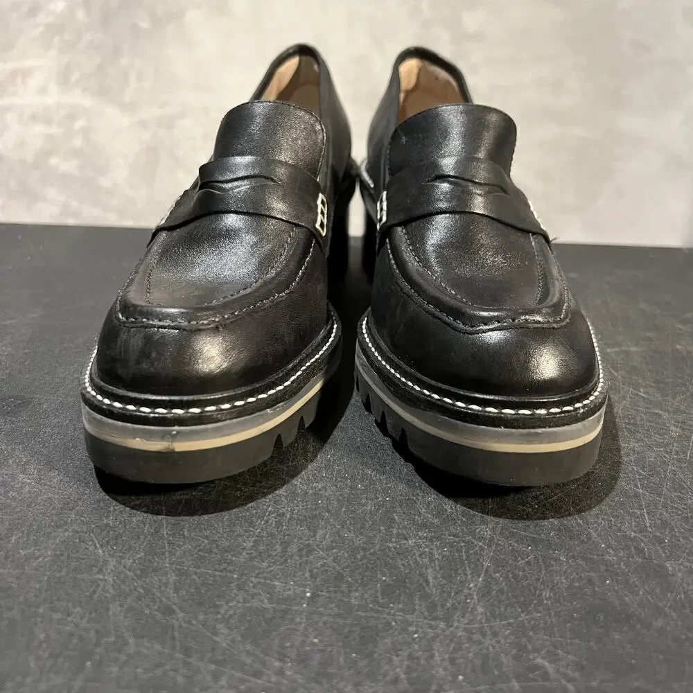 Bernardo Selma Shoes Womens 8.5 Black Leather Lug Sole Block Heel Loafers Penny - Picture 3 of 12